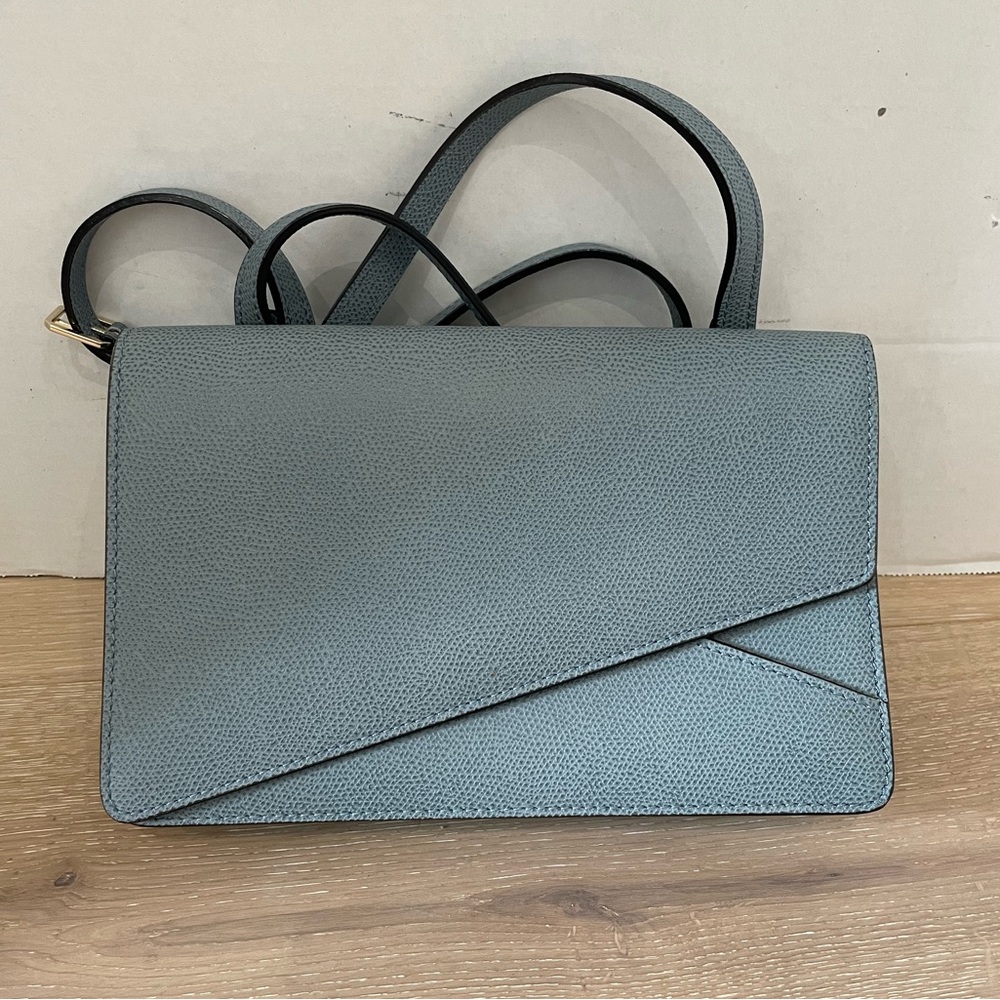 VALEXTRA TWIST crossbody bag blue textured leather very good condition no odor